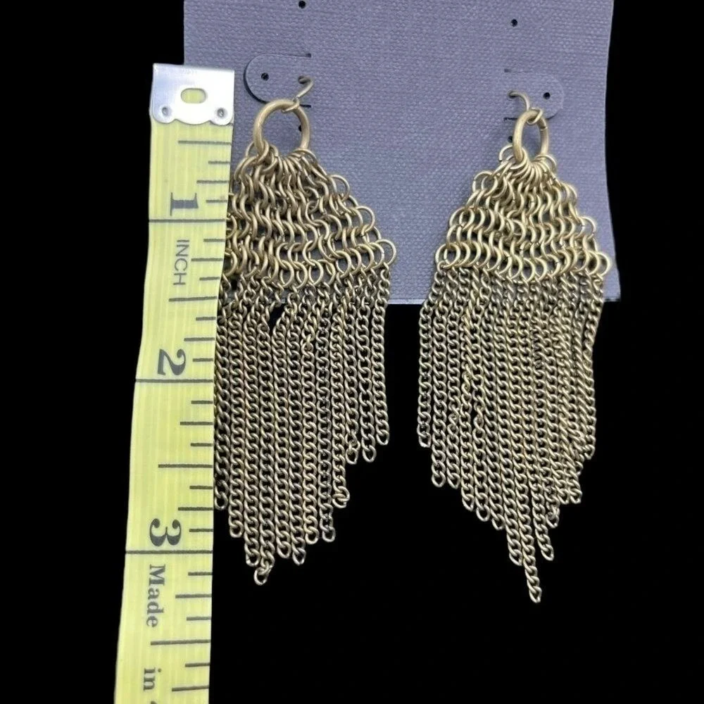 Chainmail Fringe Long Dangle Earrings Boho Whimigoth Festival Fringe Edgy